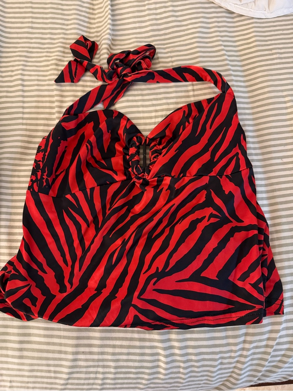 Source Unknown Red and Black Zebra Halter Camisole